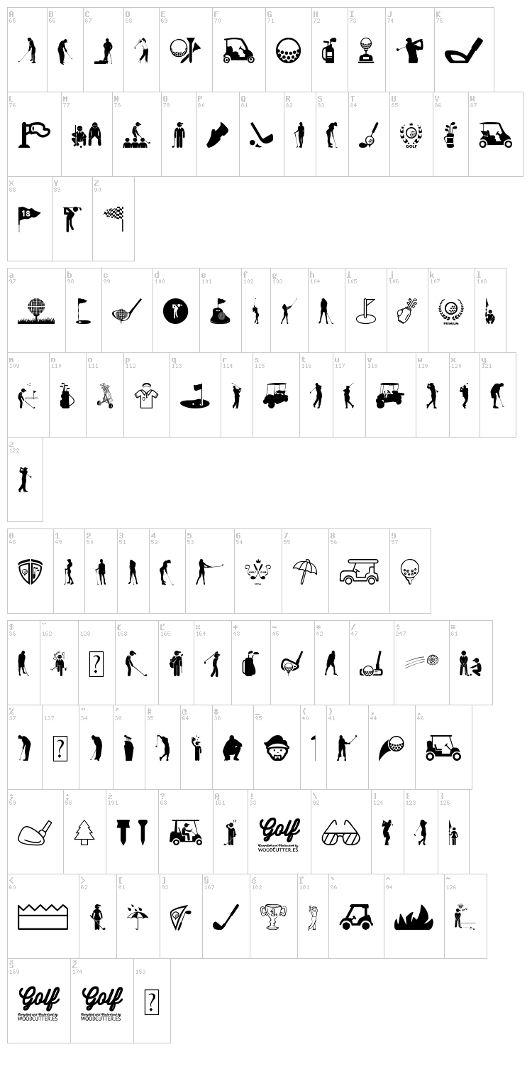 Golf Icons font map